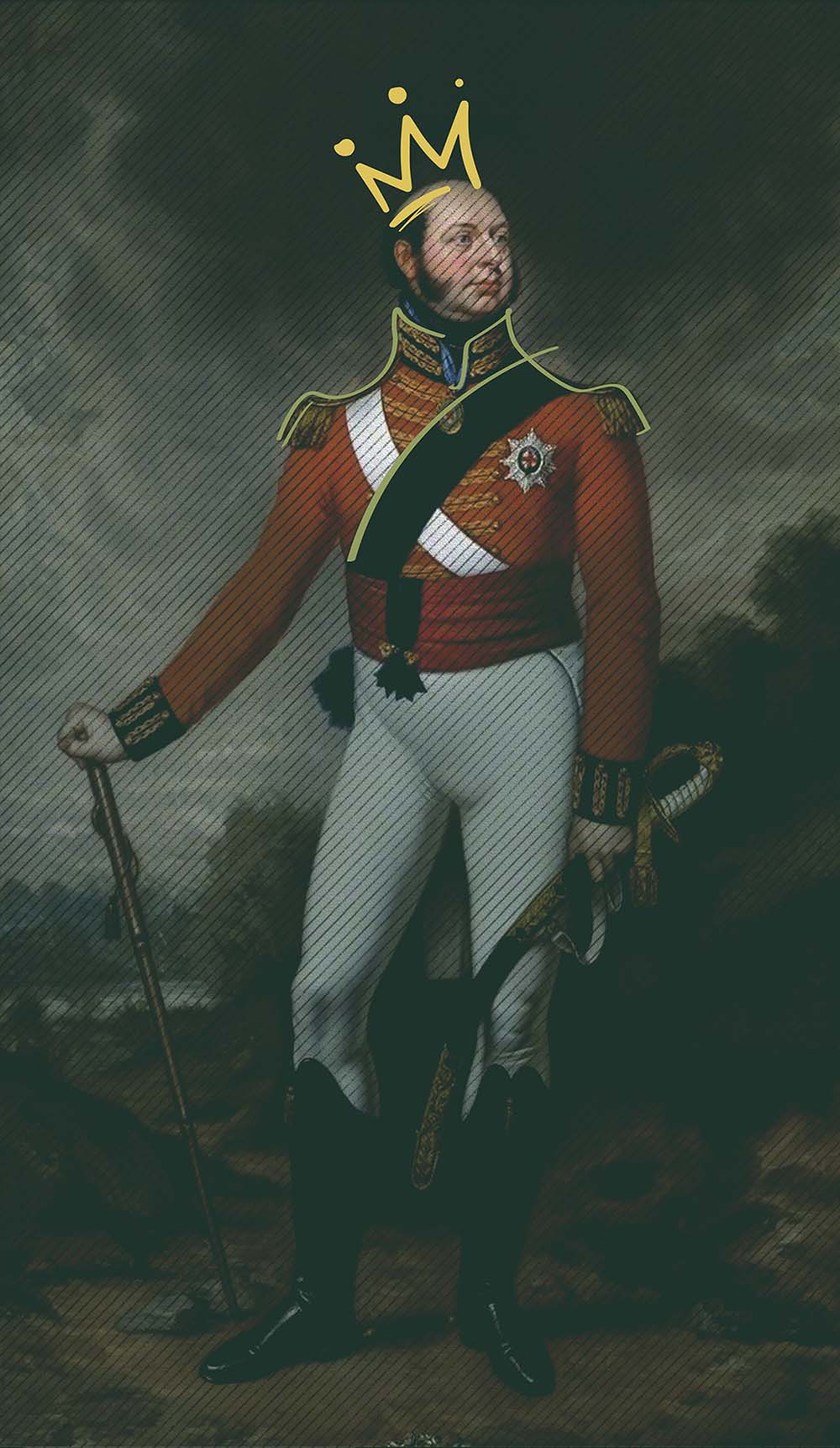 Peinture d'un soldat anglais habillé en rouge avec pantalon blanc