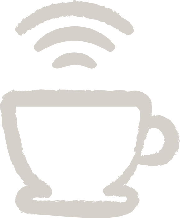 Doddle de couleur blanc-gris d'une tasse de café avec le symbole du wifi au dessus